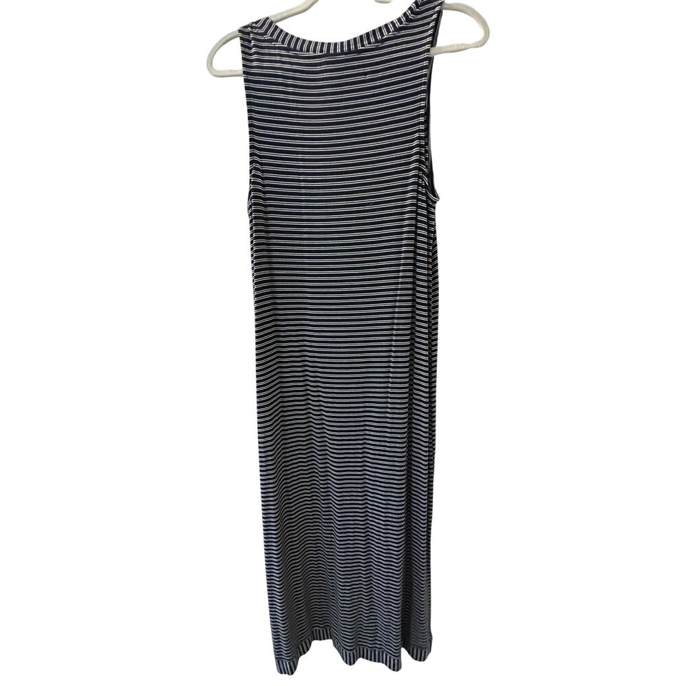 Soma Maxi Lounge Dress Sleeveless Blue Stripe Medium Side Slit Soft Comfy Travel - Picture 4 of 9